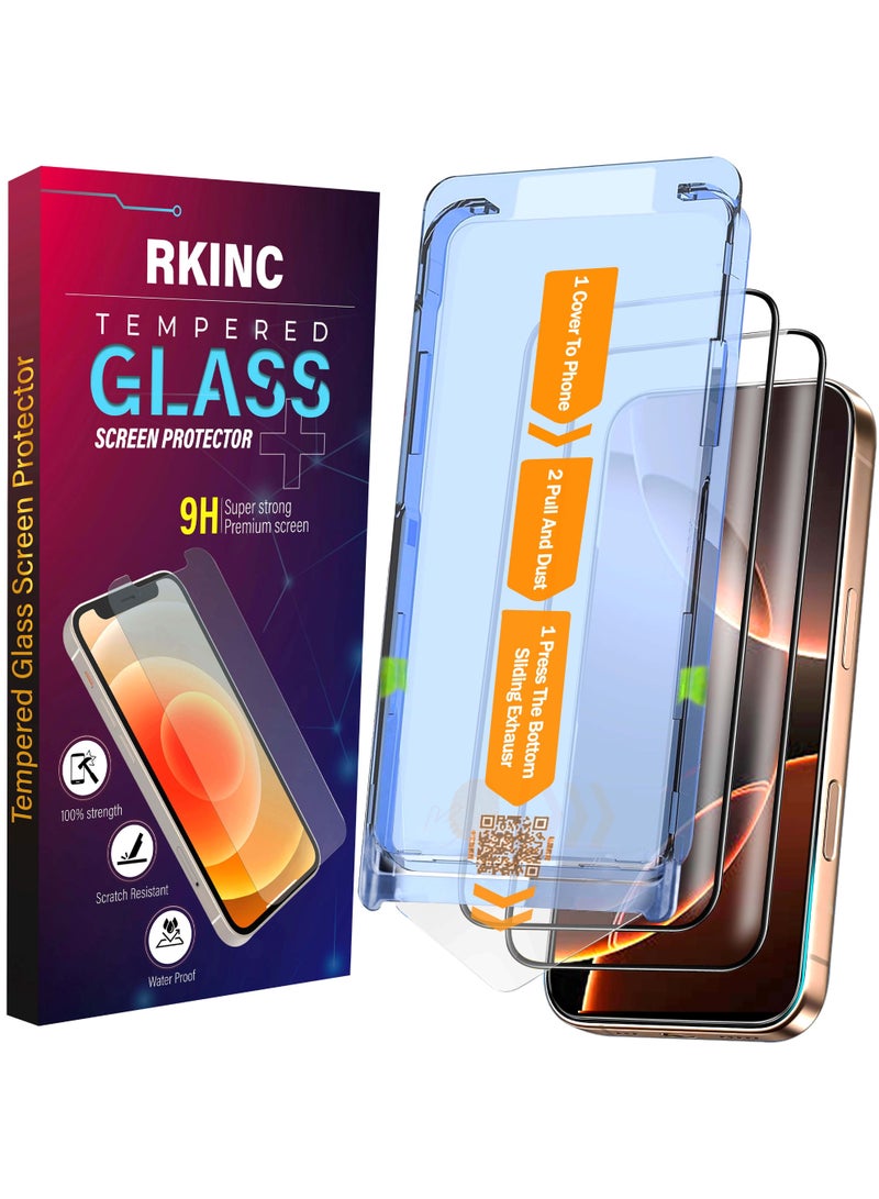 RKINC Screen Protector [2-Pack] for iPhone 16 [Automatic Installation] Tempered Glass HD [10X Military Grade Protection] Scratch-Resistant, Shatter-Proof - Image 1